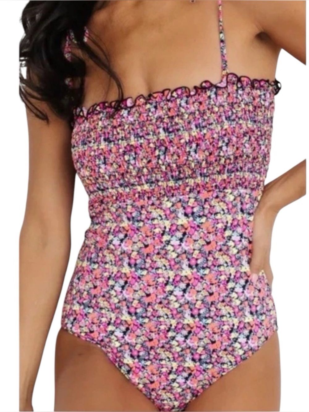 Baltic Born Nikki Smocked One Piece Swimsuit Size XL Floral Tie Straps Beach NWT